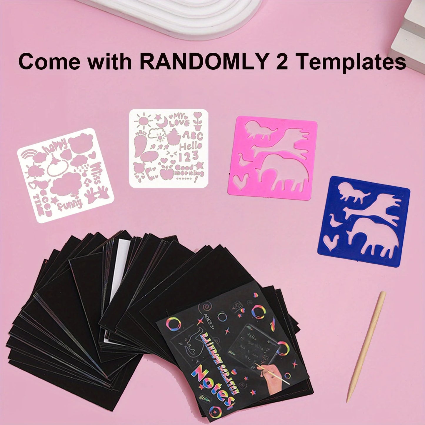 Scratch Paper Art - 100pcs Magic Scratch Off Craft Kit, Rainbow
