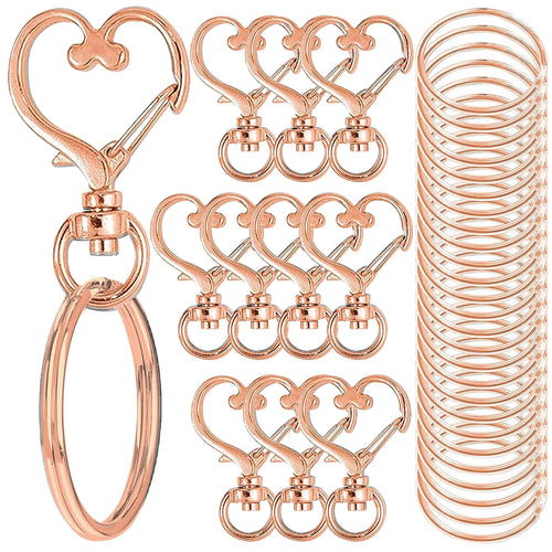 20pcs Heart Shaped Swivel Snap Hooks with Key Ring Metal Keychains