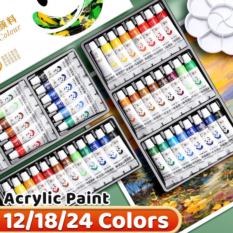 Acrylic Paint Set 12/18/24 Colors 5ml/0.17oz,Water-Proof Portable Art