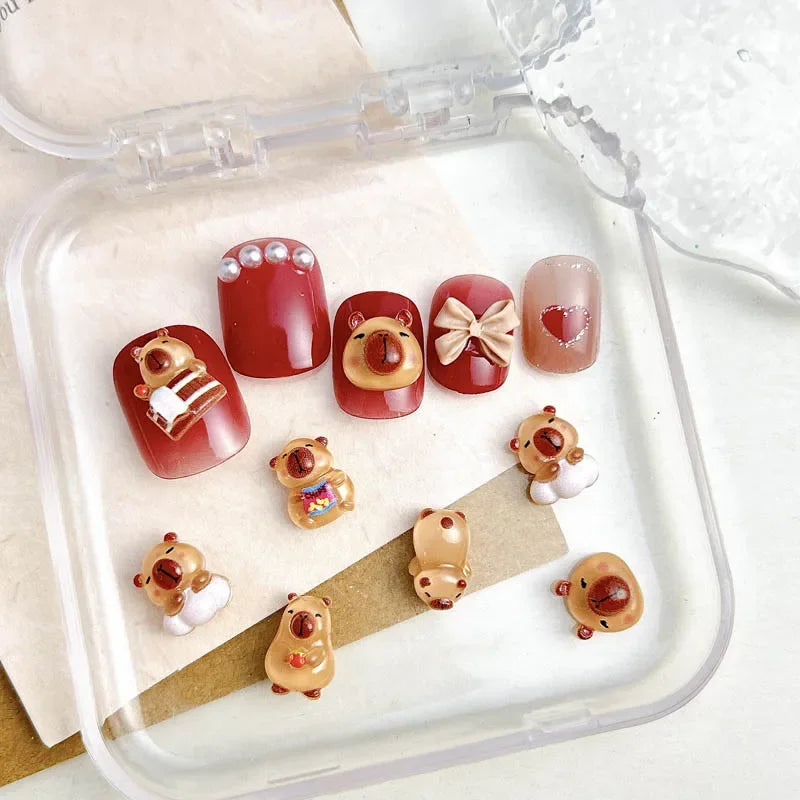50Pcs Cartoon Cute Resin Capybara Nail Charms Creative Hamster Animal