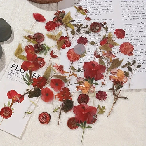 JIANQI 40 pcs Dried Flower Collection Record PET Stickers Decorative
