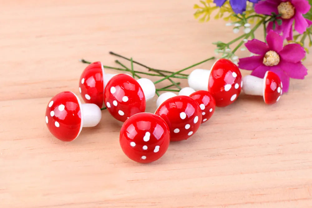 50Pcs Mini Red Coloful Mushroom Garden Dotted Small Potted DIY Toy