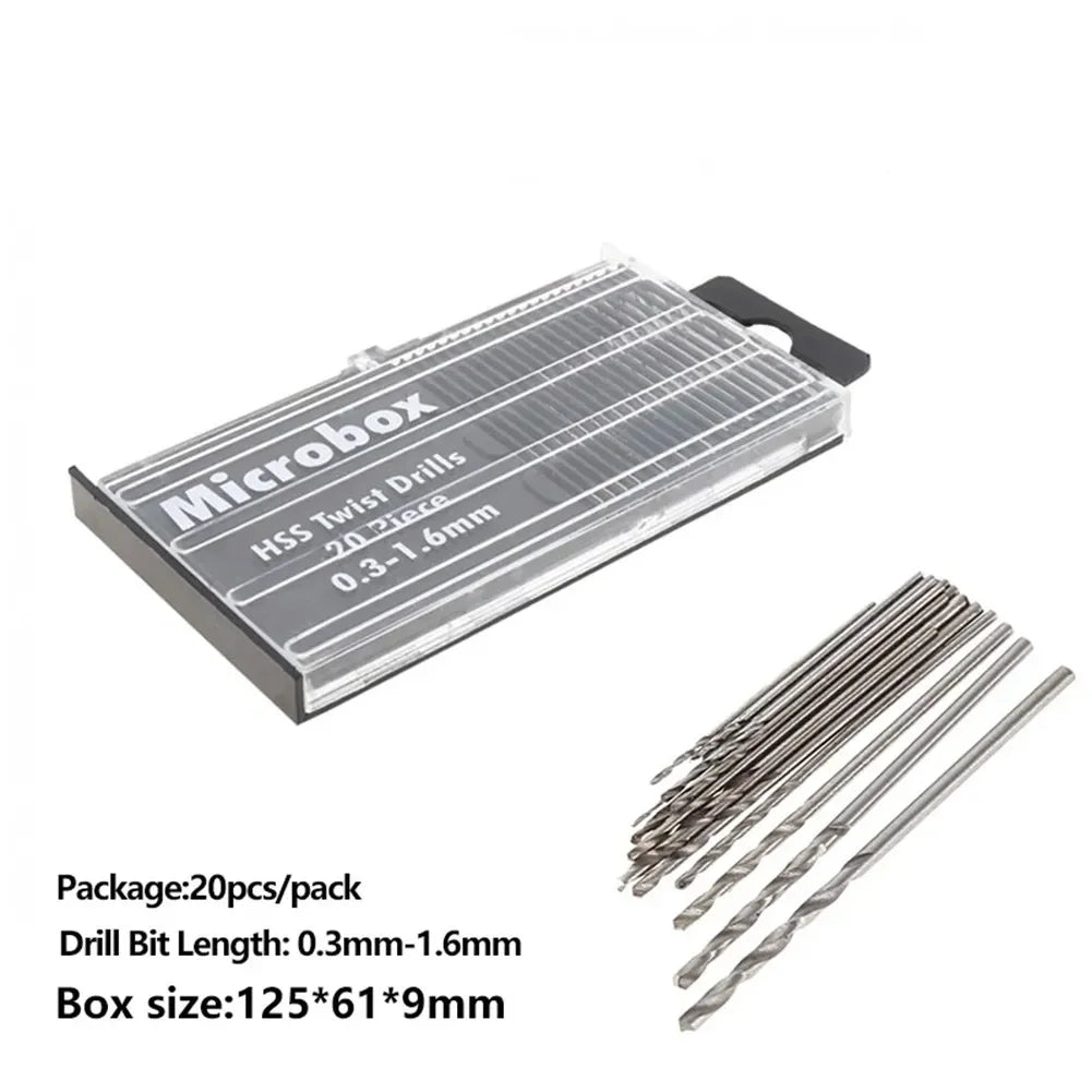 20Pcs Mini HSS Spiral Drill Bits Set 0.3mm-1.6mm for Jewellery Watch