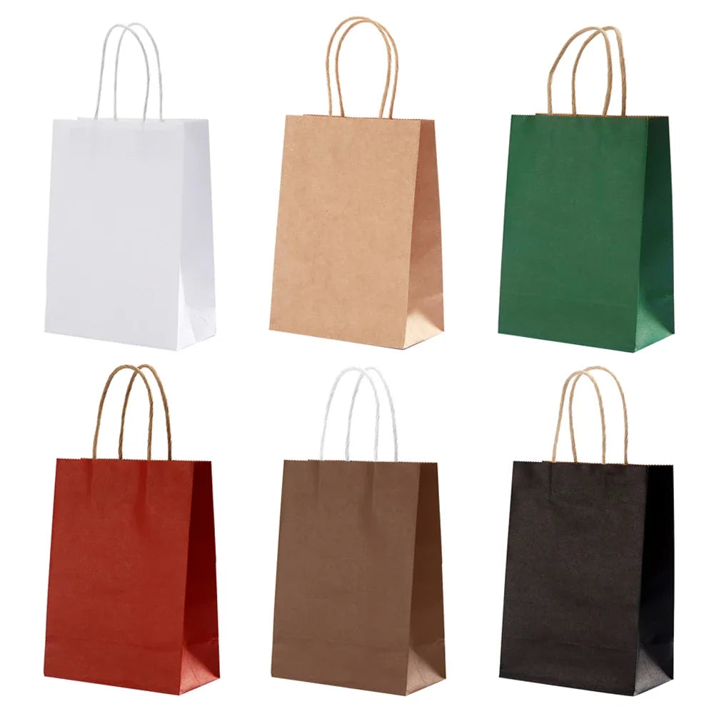 10 pcs Kraft Bag Paper Gift Bags Reusable Grocery Shopping Bags for