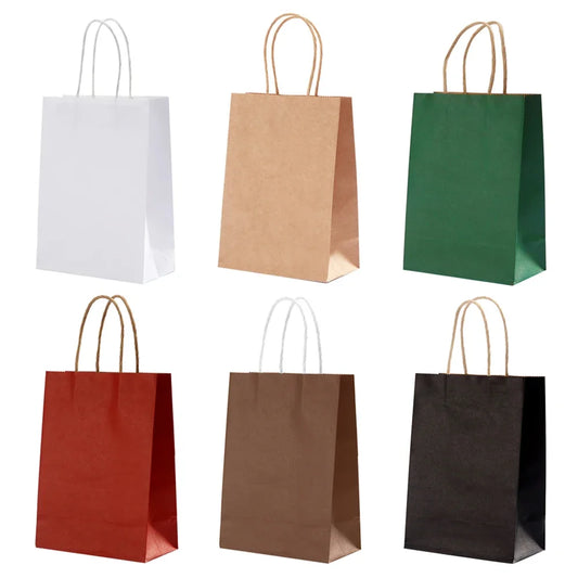 10 pcs Kraft Bag Paper Gift Bags Reusable Grocery Shopping Bags for