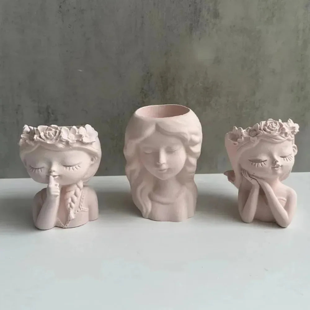 Concrete Vase Silicone Mold DIY Handmade Girl Head Shaped Flower Pot