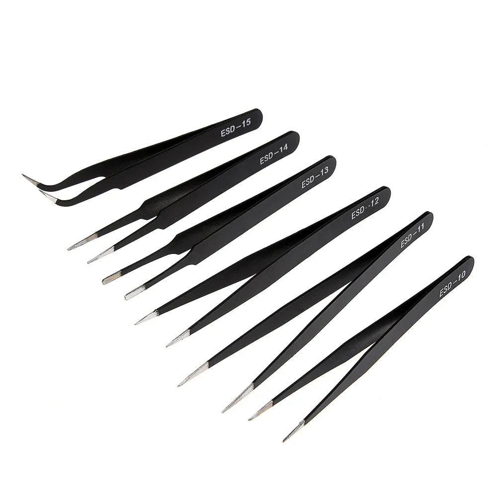 2/6pcs Precision Tweezers Set ESD Anti-Static Stainless Steel Tweezers