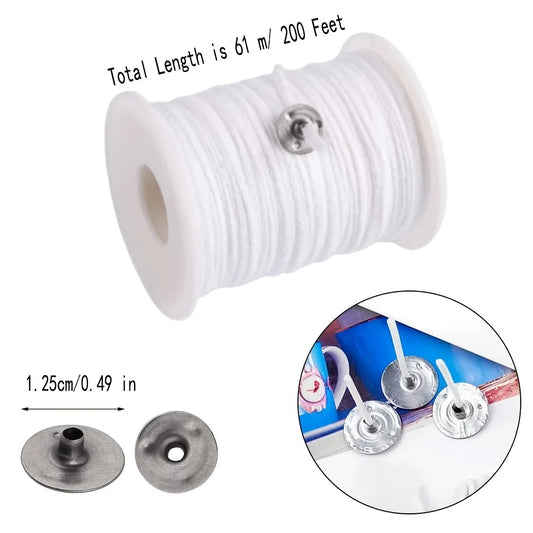 1 Roll Candle Cotton Wicks +100pcs Metal Candle Wick Sustainer Tabs