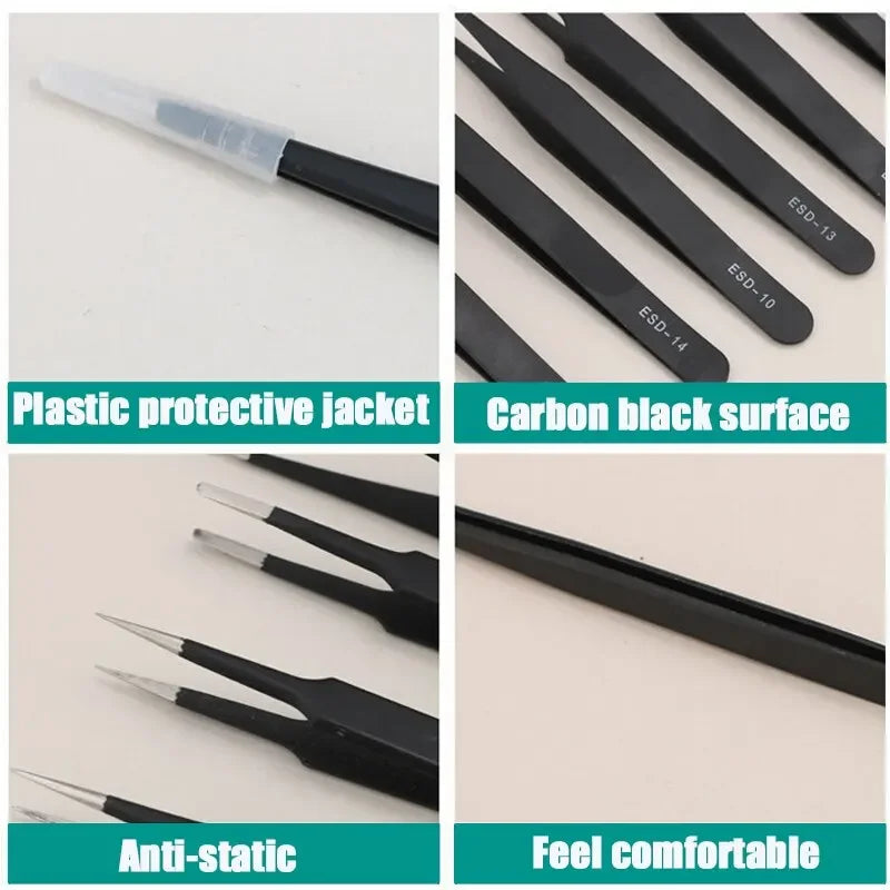 ESD Anti-Static Stainless Steel Tweezers Precision Maintenance