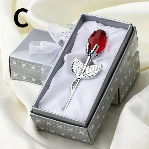 6 Colors Crystal Glass Rose Flower Figurines Craft Valentine's Day