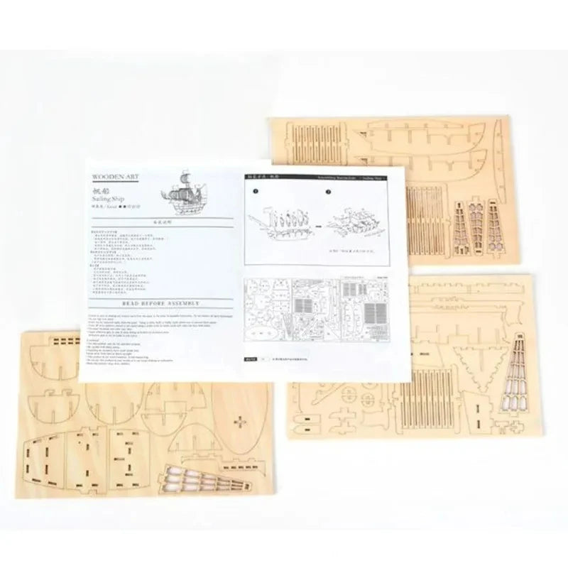 1PC 3D Sailboat Wooden Puzzle Assembly Model Puzzle DIY Wooden Crafts