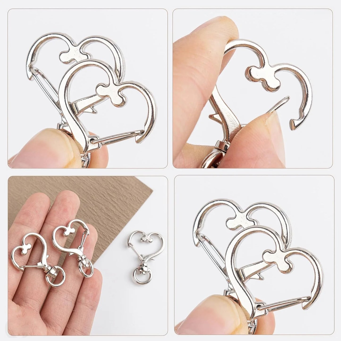 20pcs Heart Shaped Swivel Snap Hooks with Key Ring Metal Keychains