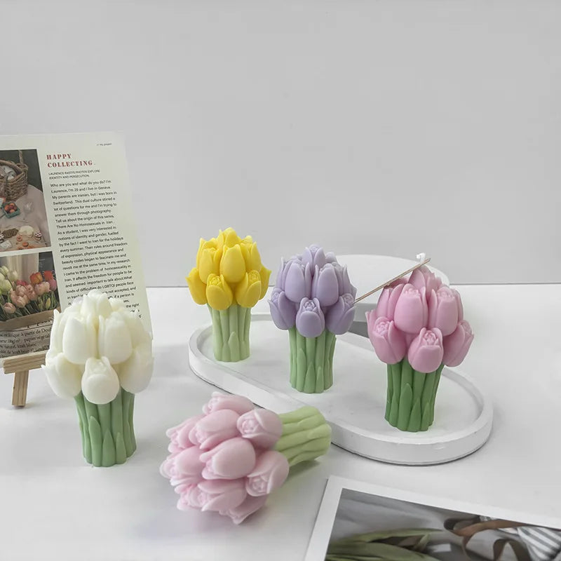 3D Tulip Bouquet Silicone Candle Molds Handmade Lavender Flower Soap