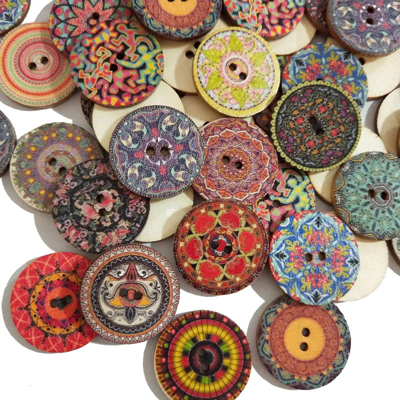 15-25mm 50pcs Retro Wooden Buttons 2 Holes for Handwork Sewing