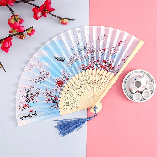 Vintage Silk Folding Hand Fan Chinese Japanese Bamboo Fans Craft Gifts
