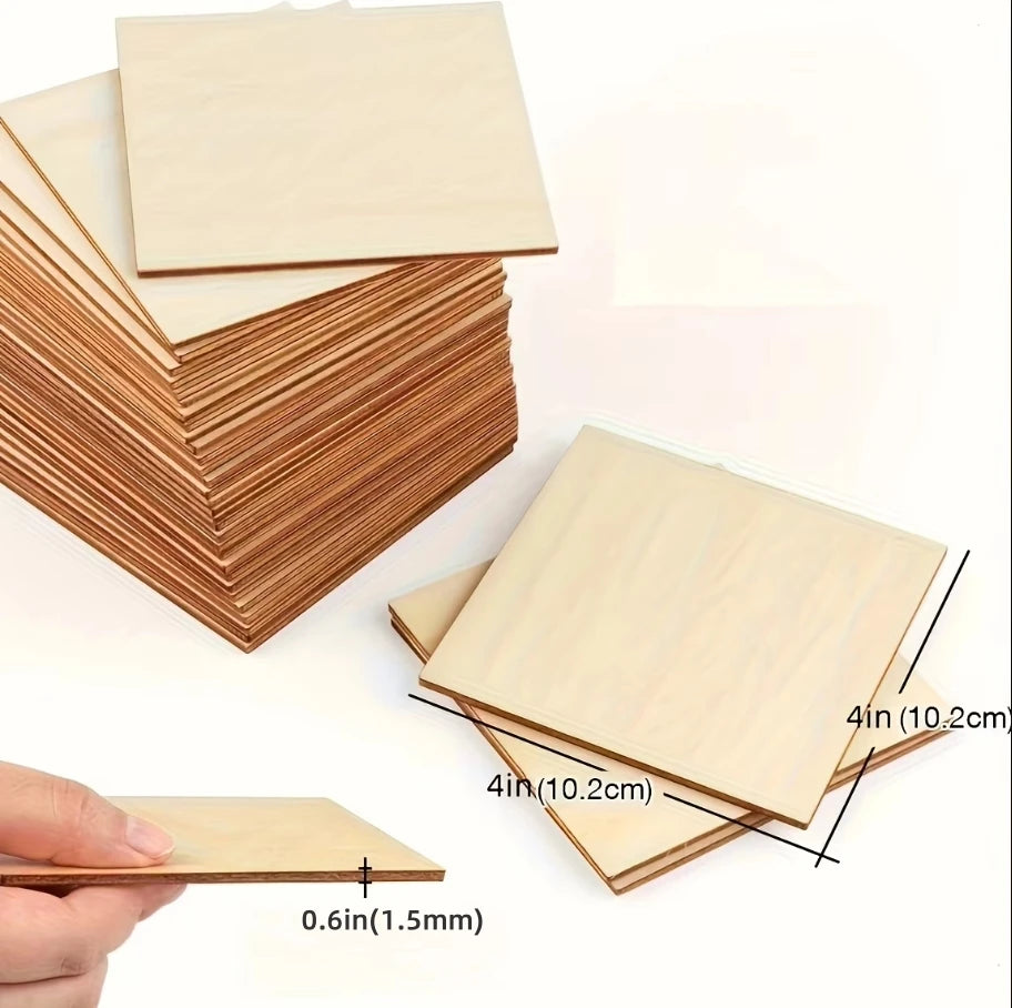 10Pcs Wood Square 4x4in Blank Wood Sheet for Crafts, Thin Unfinished