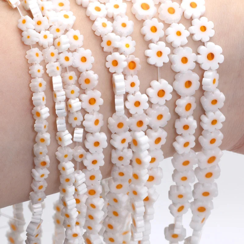 4-8mm Flower Lampwork Glass Flat Beads Daisy Spacer Loose Beads For