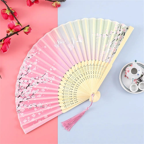 Vintage Silk Folding Hand Fan Chinese Japanese Bamboo Fans Craft Gifts