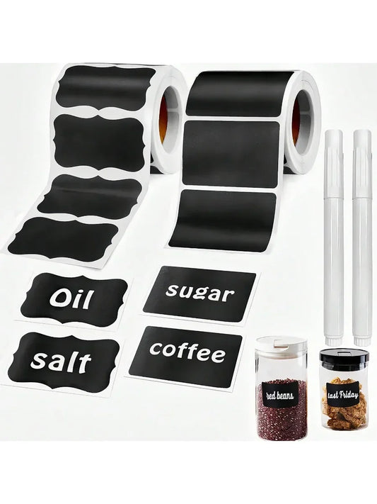 Black Waterproof Reusable Label Stickers With White Chalk For Mason