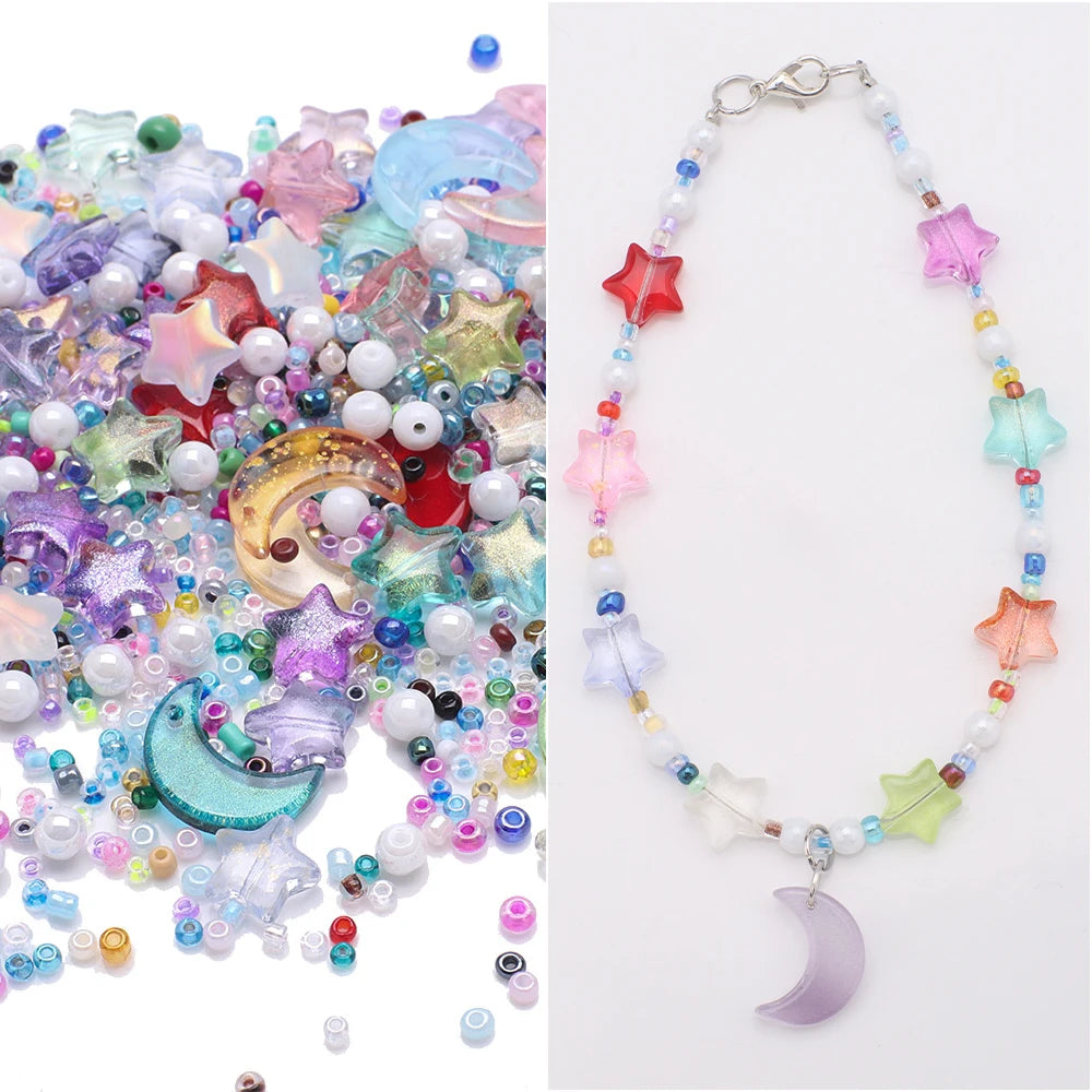 Mixed Star Moon Crystal Glass Beads Seedbeads Loose Round Pearl for