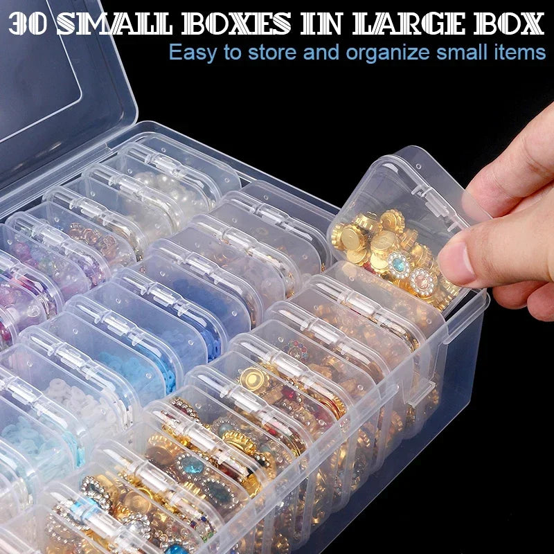 12/24/30Pcs Portable Organizer Box Small Clear Plastic Bead Storage