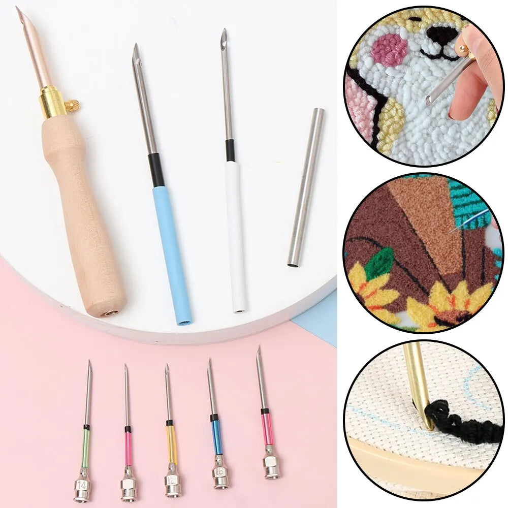 LMDZ 11Pcs Punch Needle Embroidery Kits Wooden Yarn Embroidery Pen