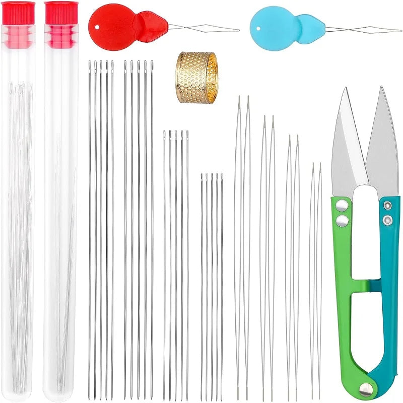 BUDDUR Stainless Steel Beading Needles Kit With Threader And Thimble