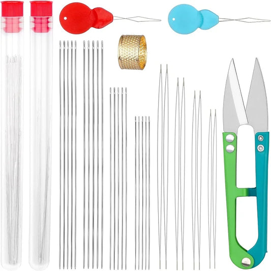 BUDDUR Stainless Steel Beading Needles Kit With Threader And Thimble
