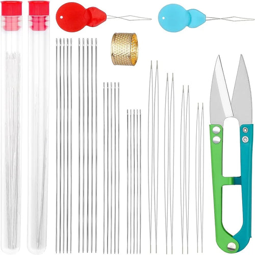 BUDDUR Stainless Steel Beading Needles Kit With Threader And Thimble