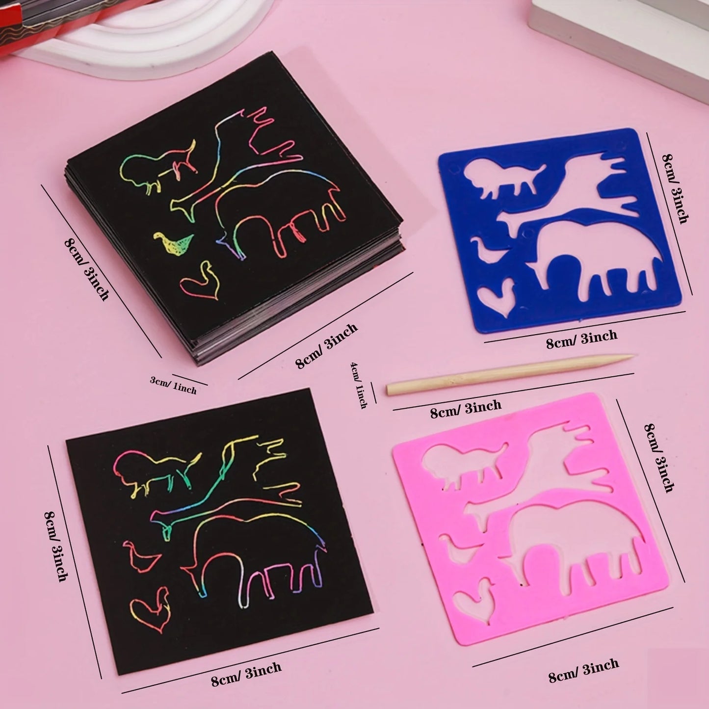 Scratch Paper Art - 100pcs Magic Scratch Off Craft Kit, Rainbow