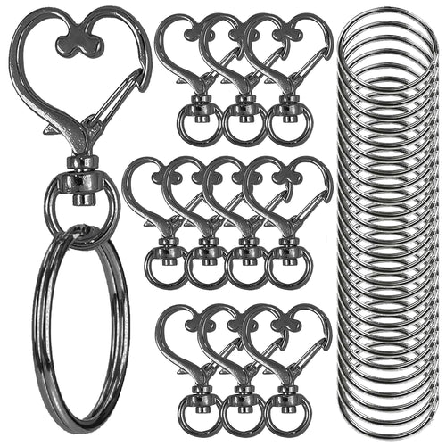 20pcs Heart Shaped Swivel Snap Hooks with Key Ring Metal Keychains