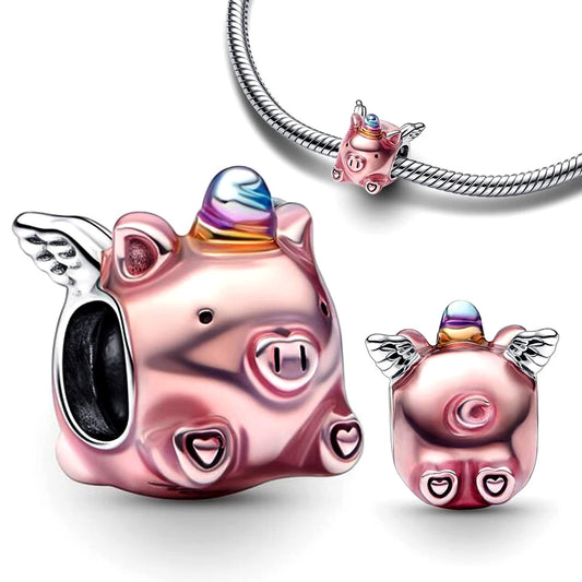 Flying Unicorn Pig Charm Silver Plated Fit Charms Silver Original