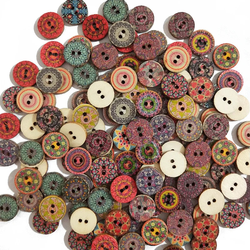 15-25mm 50pcs Retro Wooden Buttons 2 Holes for Handwork Sewing
