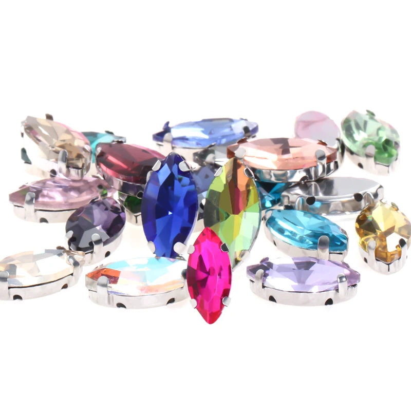 50pcs Crystal Glass Navette Fancy Stones Mix Color with Setting