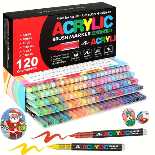 12-120 Colors Acrylic Paint Pens Markers Brush Tip Paint Markers for