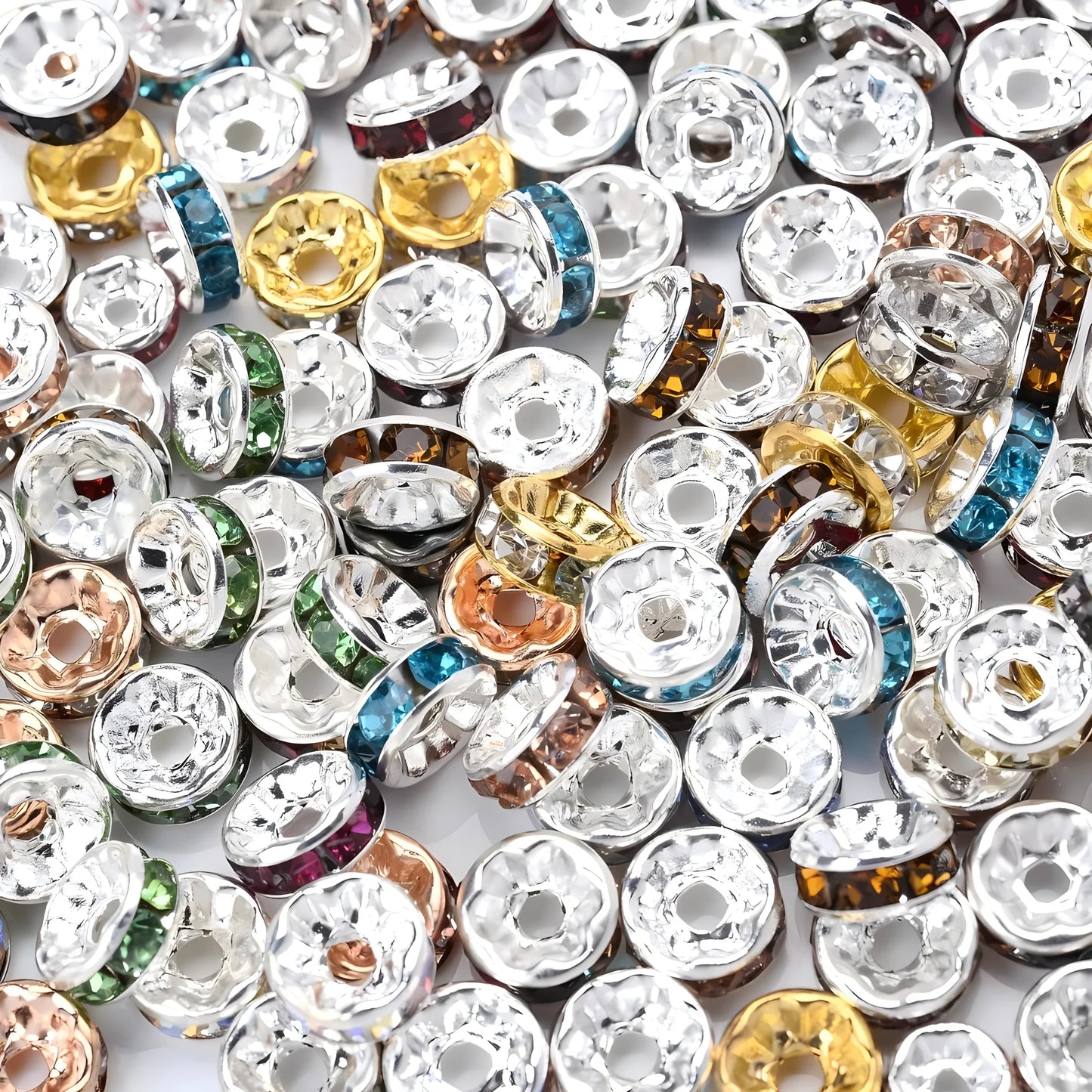 50pcs 6/8mm Mixed Color Shining Rondelle Loose BeadsInlaid Rhinestones