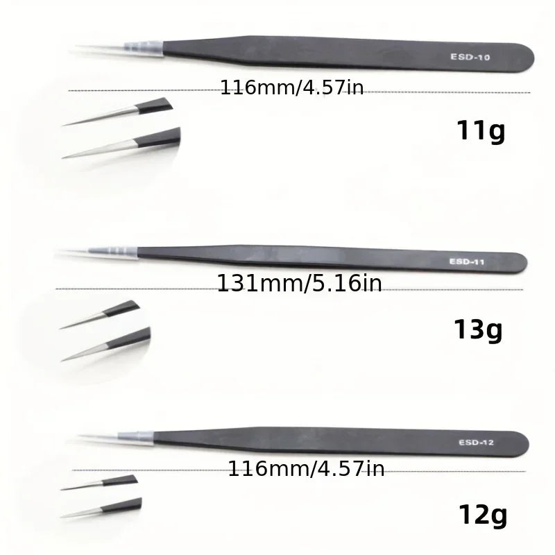 6-Piece ESD Anti-Static Tweezers Set, Precision Stainless Steel Tools