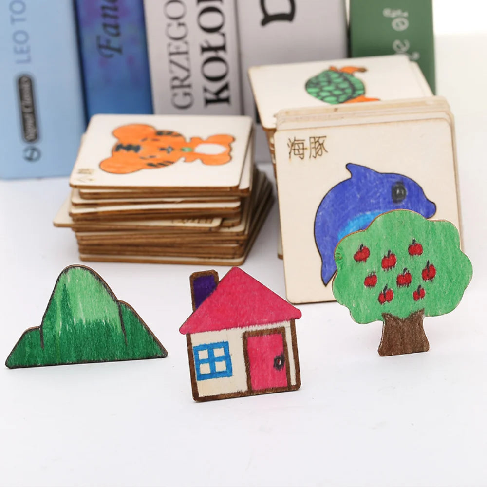 20pcs Montessori Kids Drawing Toys Wooden DIY Painting Template