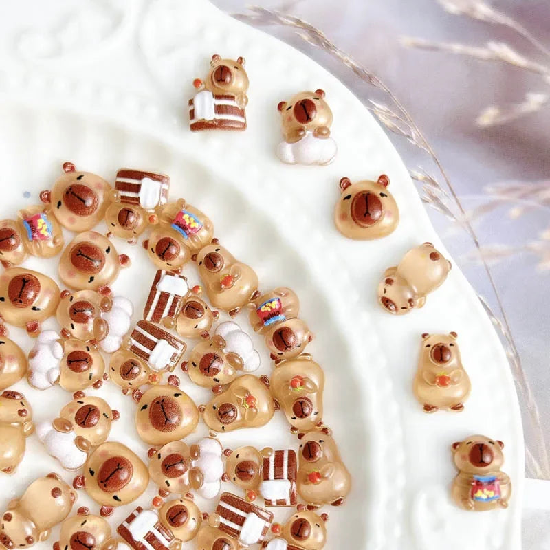 50Pcs Cartoon Cute Resin Capybara Nail Charms Creative Hamster Animal