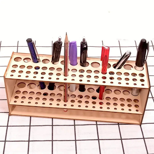 67-Slot Premium Wooden Brush Holder - Durable Artist Desk Organizer,
