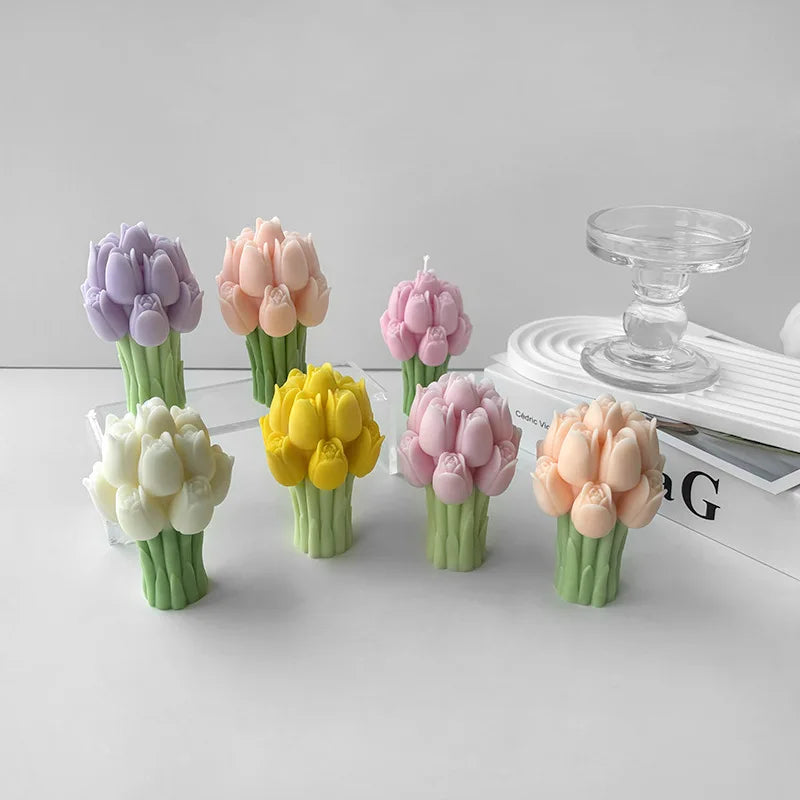 3D Tulip Bouquet Silicone Candle Molds Handmade Lavender Flower Soap