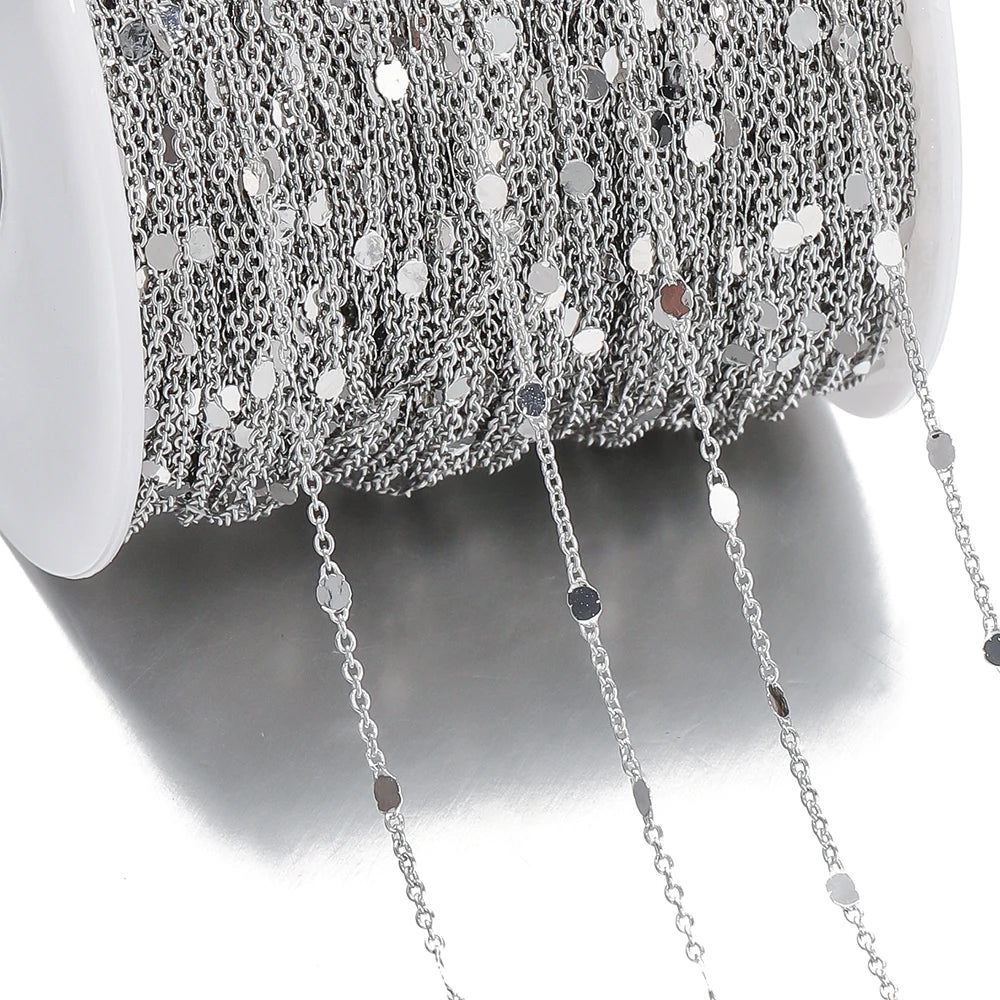 No Fade 2Meters Sequins Chain Necklace Gold Silver Chain Metal Copper