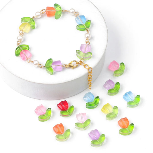 10/20Sets Handmade Colorful Glass Tulip Flower Beads Charm for Earring