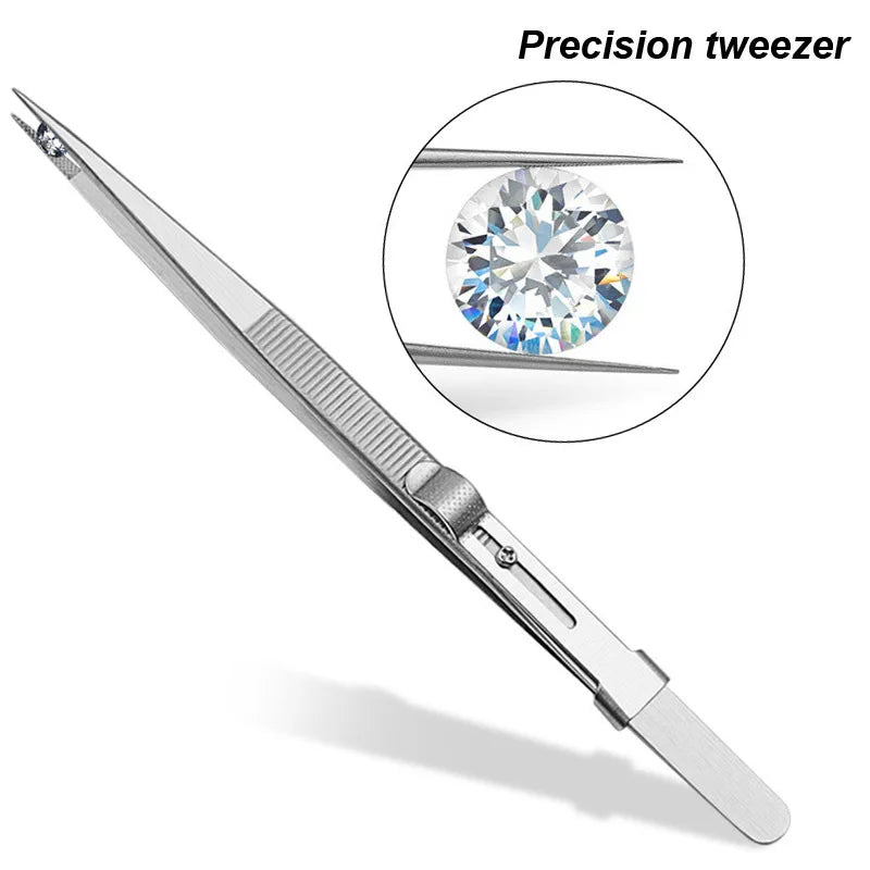 Stainless Steel Precision Tweezers Adjustable Slide Lock Antistatic