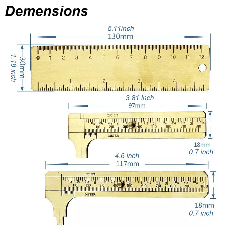 Mini Vernier Caliper Brass Metric Imperial MM INCH Small Portale Ruler