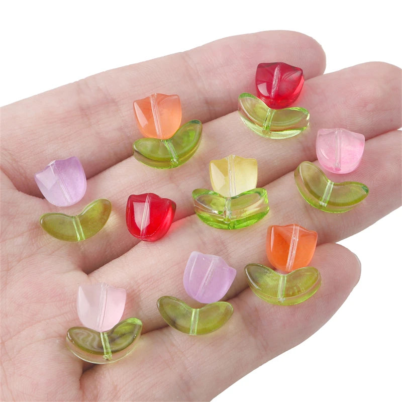 10/20Sets Handmade Colorful Glass Tulip Flower Beads Charm for Earring
