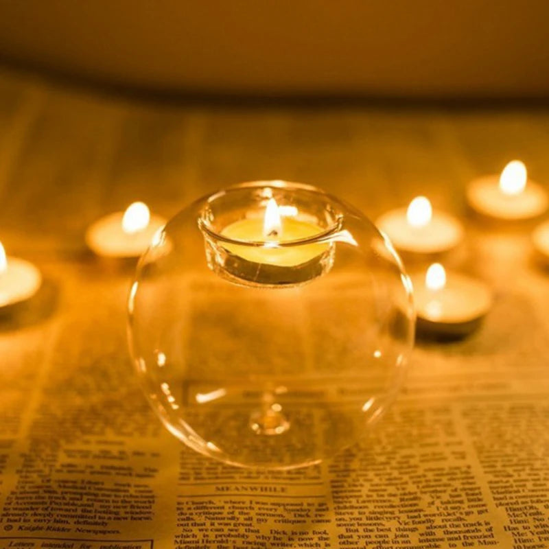 Round Clear Glass Candle Holder, Oil Lamp Candle Holder, Table