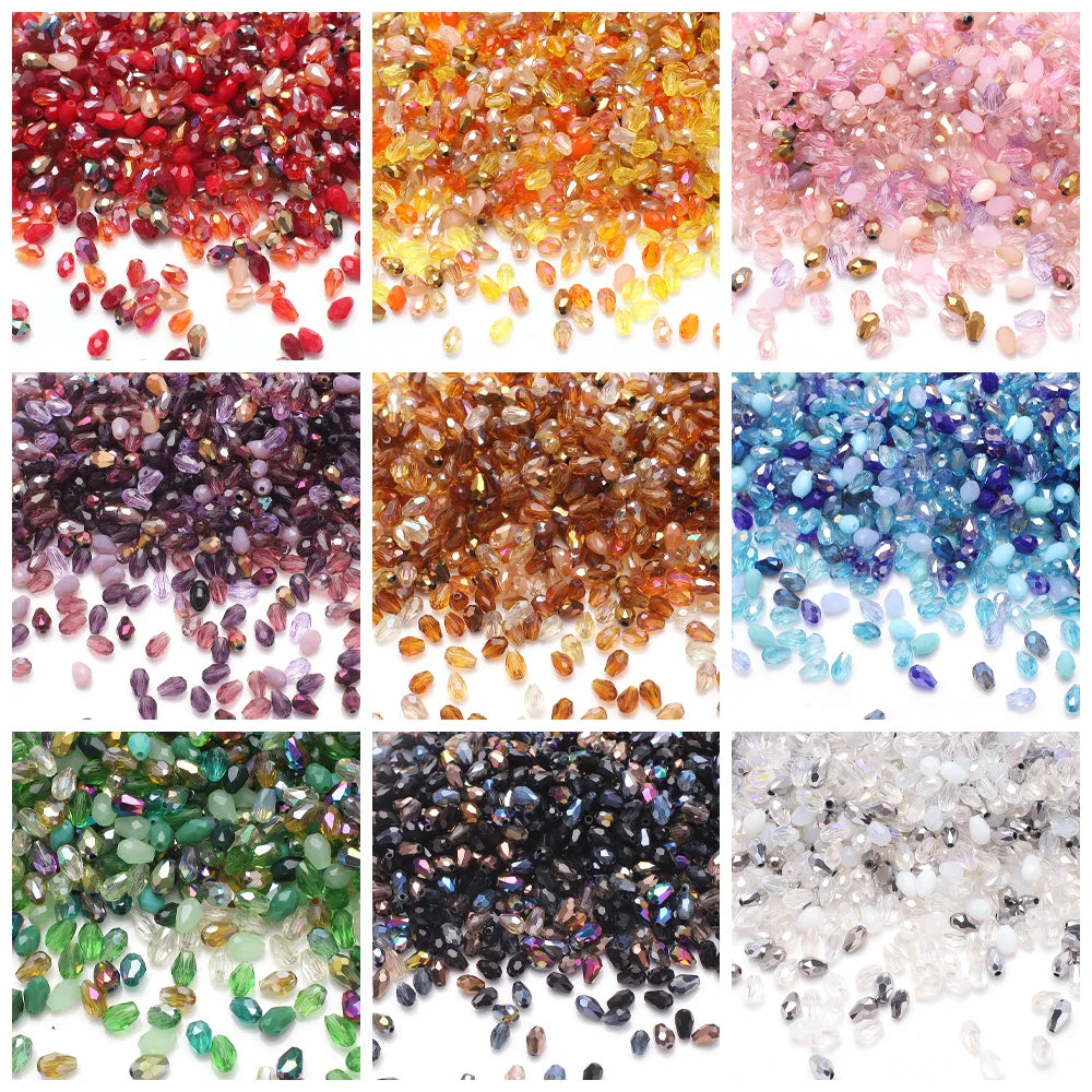 100Pcs/Lot 4x6mm AB Mixed Color Tear Drop Faceted Crystal Glass Beads