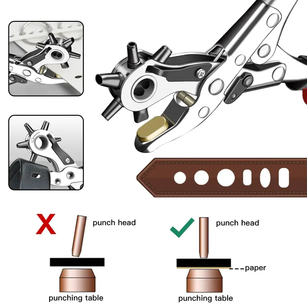 Leather Punch, 6-Size Rotating Belt Hand Hole Punch, Multi-Size Home