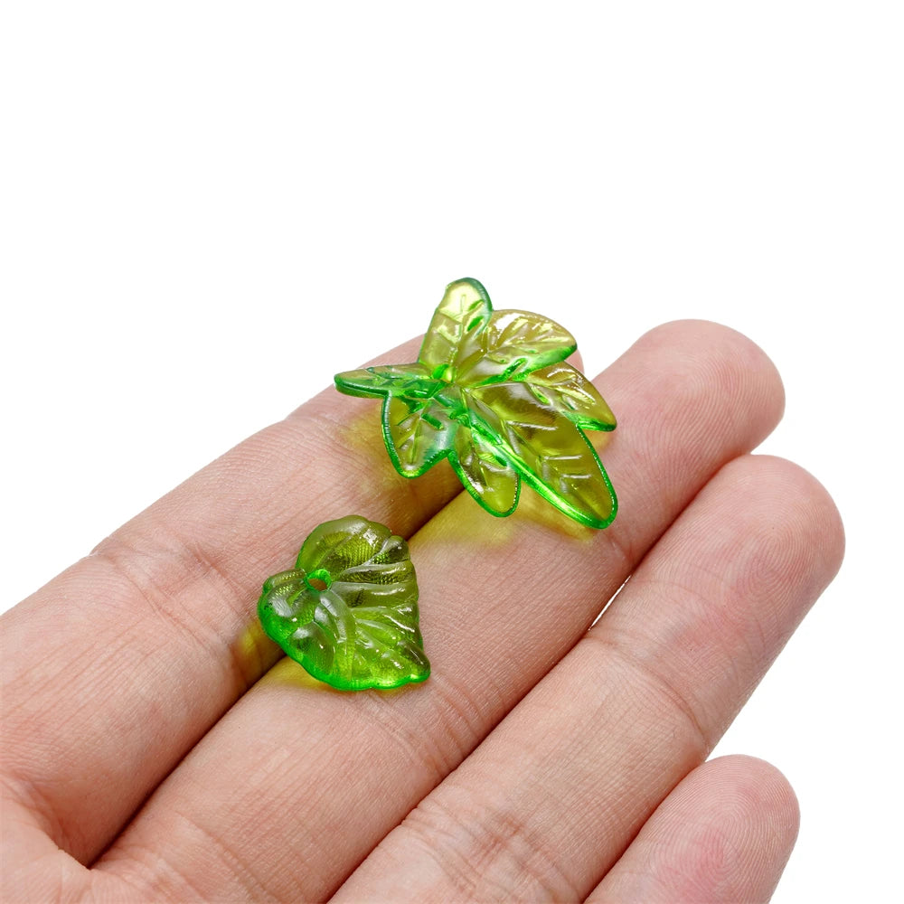 10-100pcs Green Acrylic Leaf Charms Leaves Beads Pendants For Diy